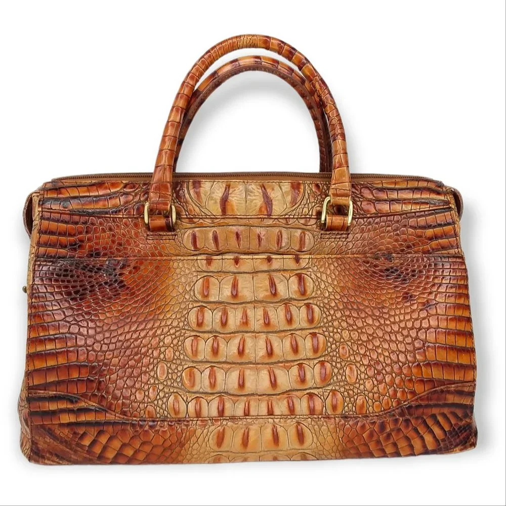 Vtg Brahmin Toasted Melbourne Stacy Crossbody Bag Croc Embossed Leather Brass - Picture 9 of 16